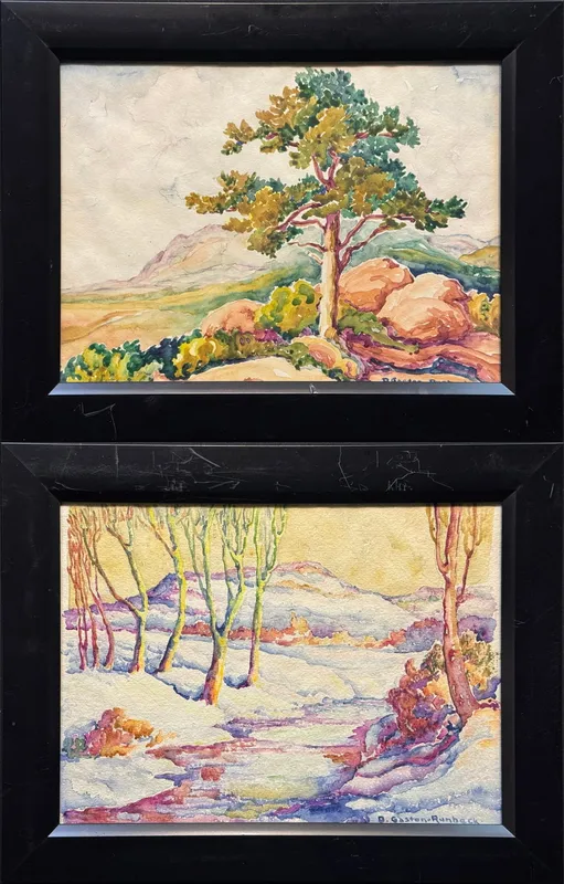 Runbeck, Dolores Gaston (1898-1994) untitled pines and rocks and winter scene, 2 watercolors from auction in Lindsborg, Kansas — image 48