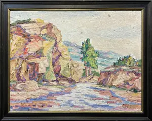 Runbeck, Dolores Gaston (1898-1994) untitled landscape, oil on board