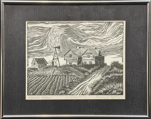 Bergen, Richard (Dick) (1925-2020) Kansas Farm, 1995 linoleum block