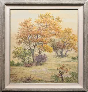 Rogers, Charles B (1911-1987) untitled fall trees, oil on board
