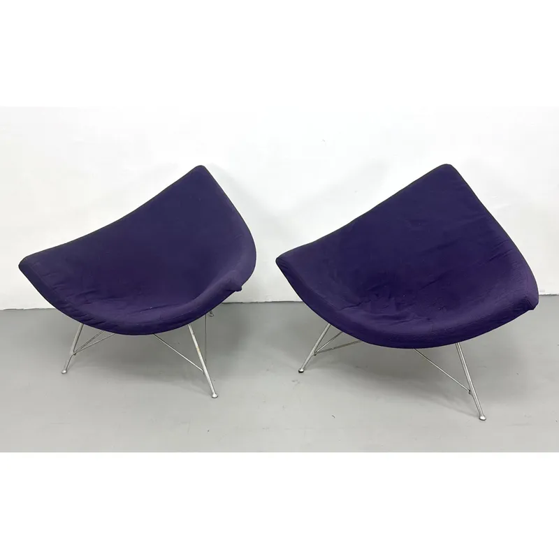 Pair of Early GEORGE NELSON Herman Miller coconut chairs in purple hopsack fabric from auction in Upper Chichester, Pennsylvania — image 2