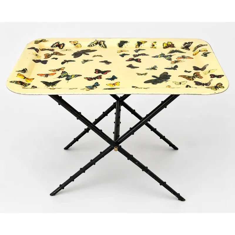 Piero Fornasetti Tray table and Stand with Farfalle Butterfly Motif Lithographed Metal and Greek Key from auction in Upper Chichester, Pennsylvania — image 5