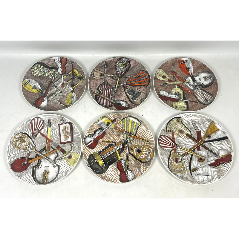 6pc Set Piero Fornasetti Milano Instrumenti Musicali Decorative Ceramic Plates. Made in Italy. from auction in Upper Chichester, Pennsylvania — image 8