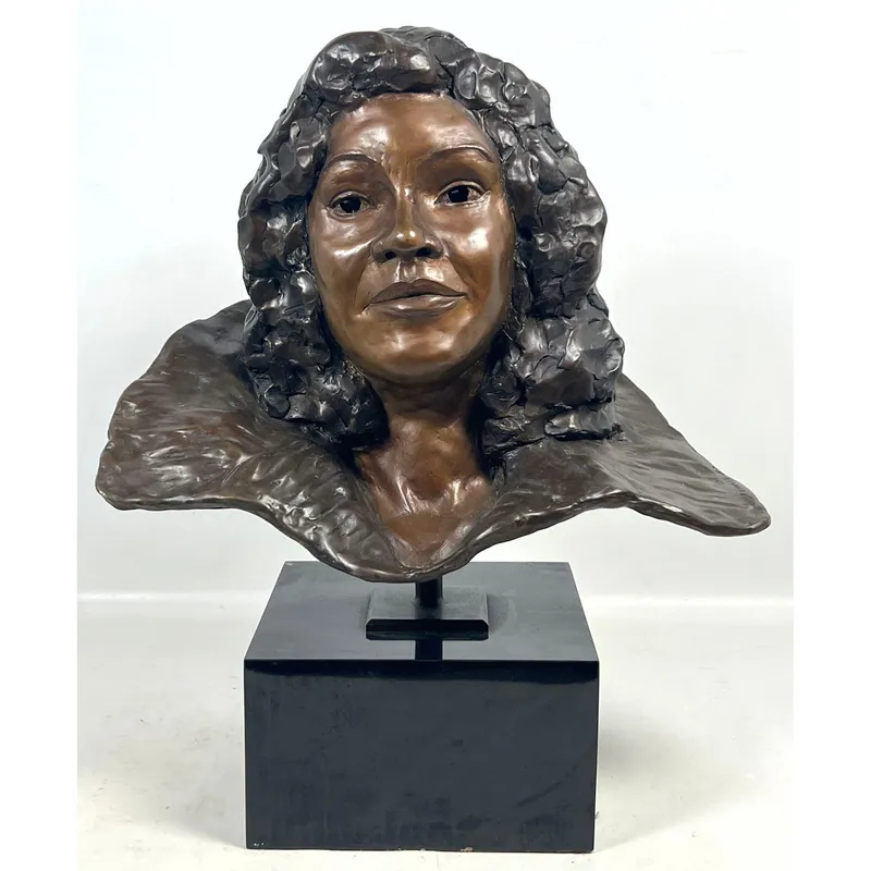 J. Kimmel Bronze Portrait Bust titled Enigma. Dated 89. Life sized sculpture on black pedestal base. from auction in Upper Chichester, Pennsylvania — image 20