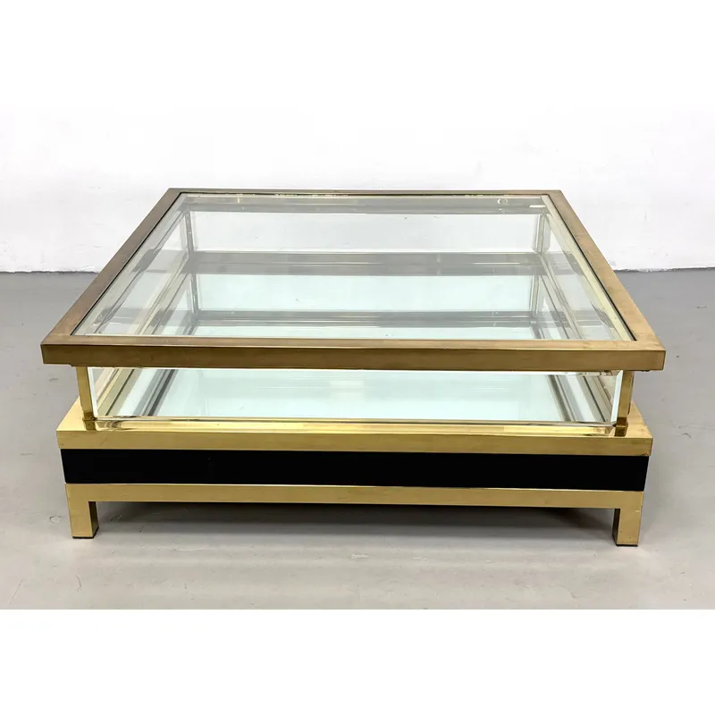 Large Vintage Italian Brass and Glass Sliding Top Vitrine Coffee Table. Karl Springer style. from auction in Upper Chichester, Pennsylvania — image 24