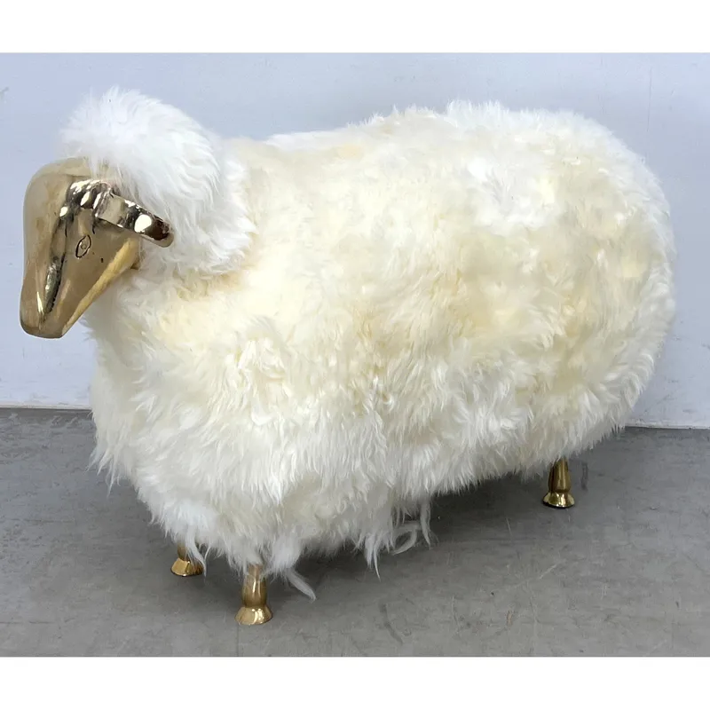 Francois-Xavier Lalanne Style Sheep Sculpture Stool. Genuine sheepskin With Brass Head And Legs. Lar from auction in Upper Chichester, Pennsylvania — image 27