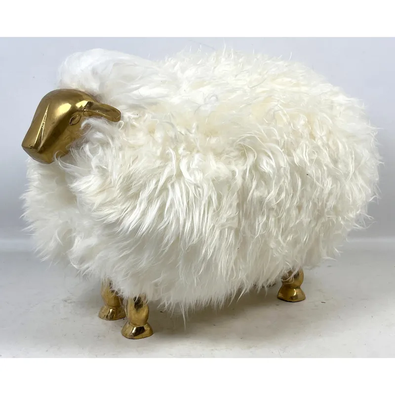 Small sheep sculpture in the style of Francois-Xavier Lalanne. Brass legs and face, genuine sheep sk from auction in Upper Chichester, Pennsylvania — image 32