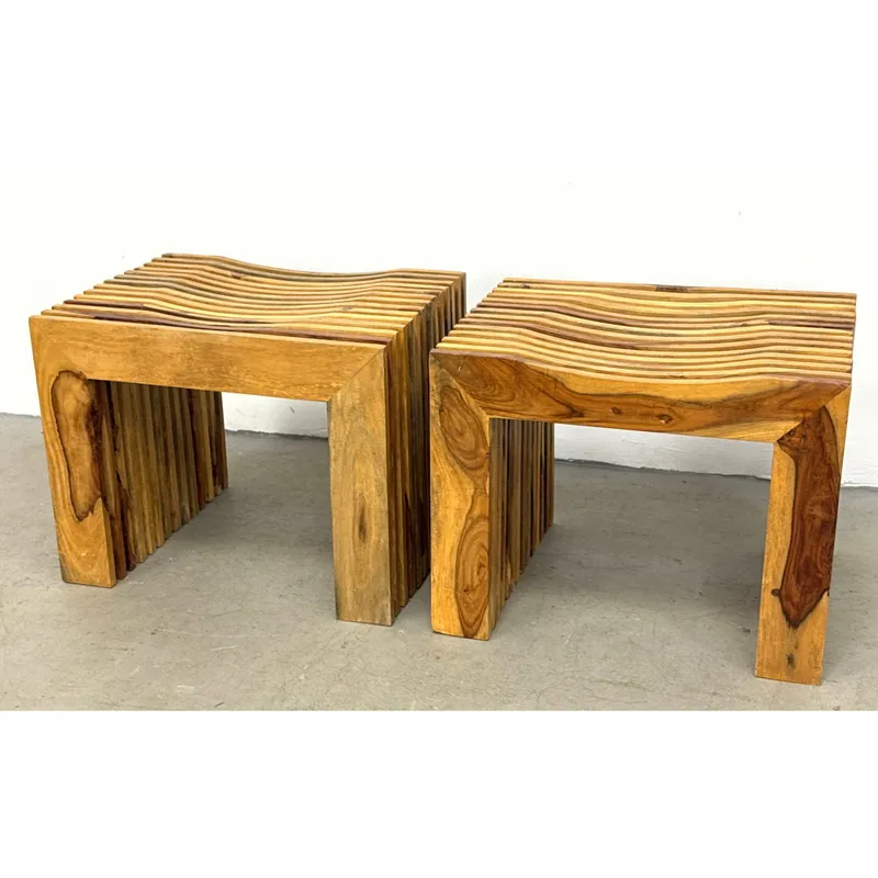 Pair of Contemporary Slatted Exotic Hardwood Stool Benches with Wave Form Undulating Tops and Mitere from auction in Upper Chichester, Pennsylvania — image 47