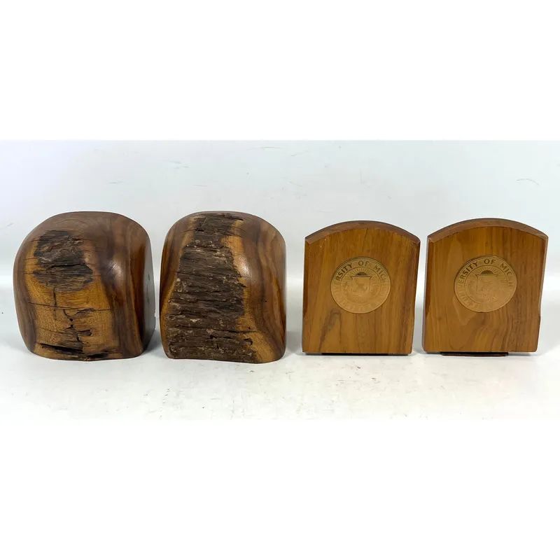 2 sets Artisan Exotic Wood Bookends from Hawaii, Signed, and University of Michigan Brass Medallion from auction in Upper Chichester, Pennsylvania — image 37