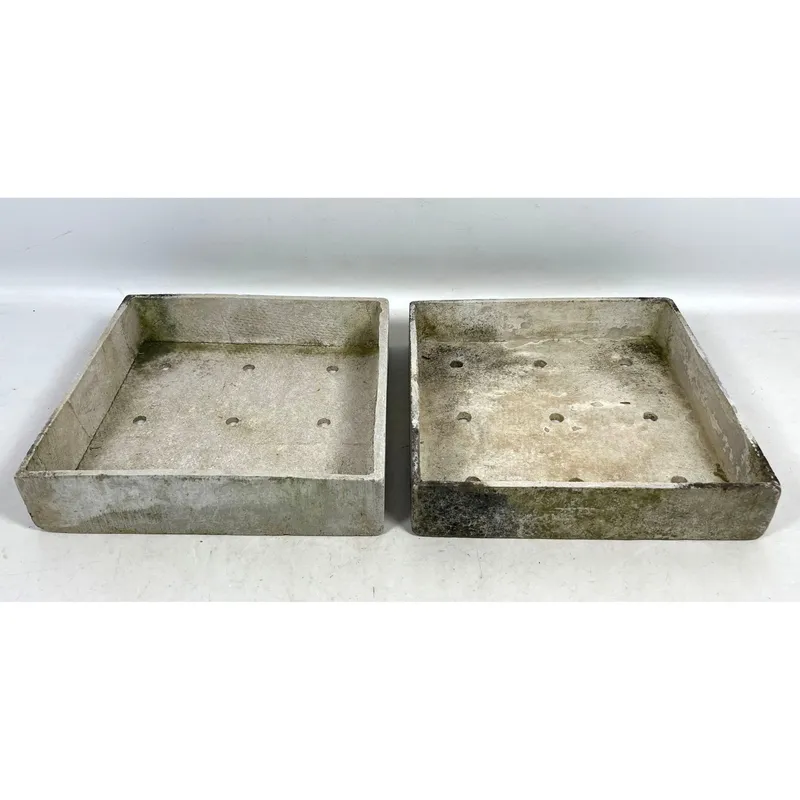 Pair Willy Guhl Square Cast Stone Garden Planter Trays with Drainage Holes. Unsigned. from auction in Upper Chichester, Pennsylvania — image 39