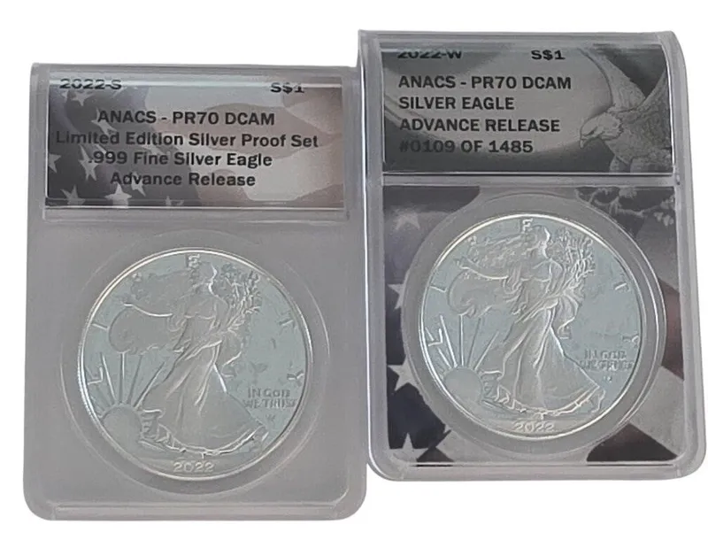 (2) US Silver Eagle $1 Coins, ANACS PR70 from auction in Carmel, Indiana — image 5