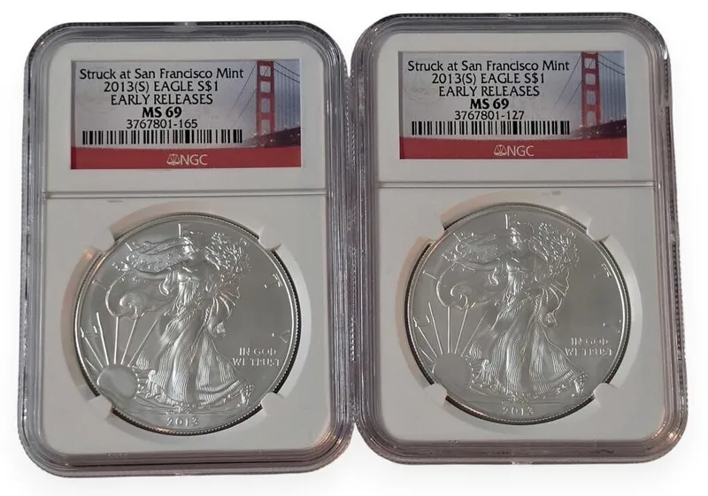 (2) 2013S US Silver Eagle Coins, NGC, Early Rls from auction in Carmel, Indiana — image 19