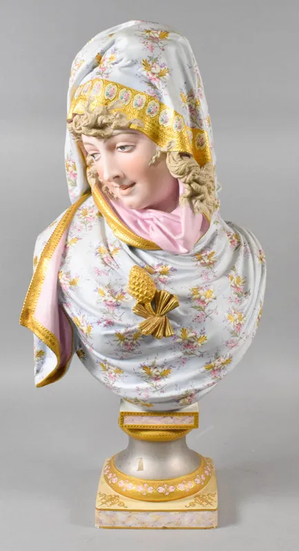 Albert Ernest Carrier-Belleuse Polychrome Bisque Porcelain Bust from auction in Lincoln Park, New Jersey — image 10