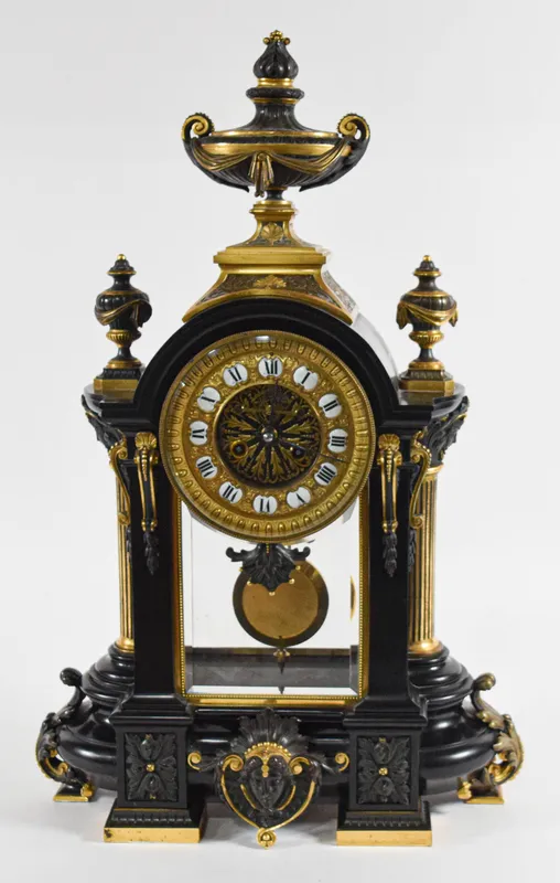 Samuel Marti Style French Neoclassical Black Marble and Gilt Metal Mantel Clock from auction in Lincoln Park, New Jersey — image 16