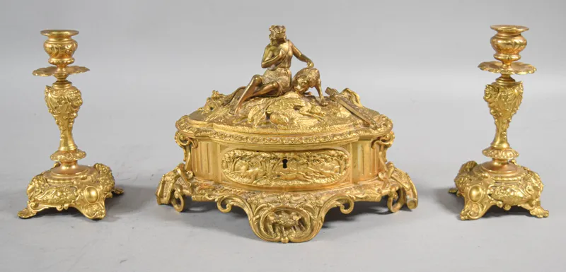 Rococo Revival Gilt Bronze Diana the Huntress Garniture Set from auction in Lincoln Park, New Jersey — image 21