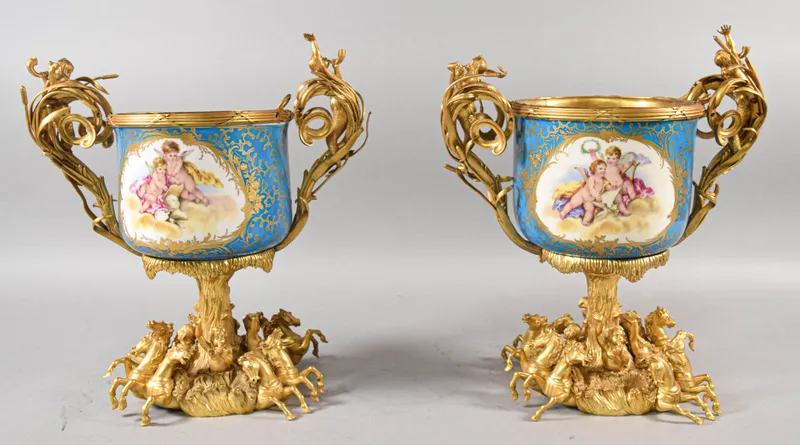 Pair of Sevres Ormolu Mounted Porcelain Jardinieres from auction in Lincoln Park, New Jersey — image 23