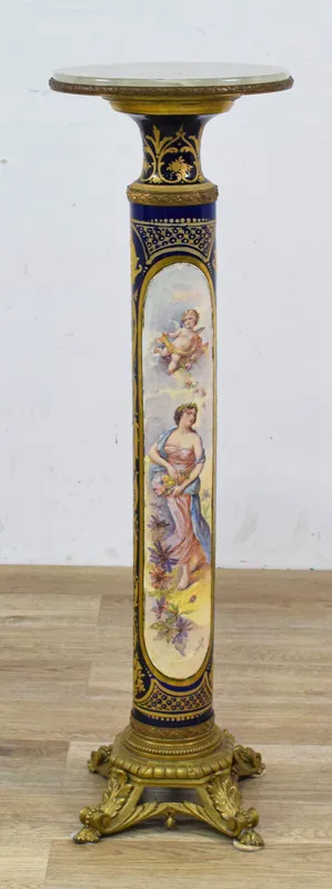Gilt Bronze Mounted Porcelain Pedestal with White Onyx Top from auction in Lincoln Park, New Jersey — image 26