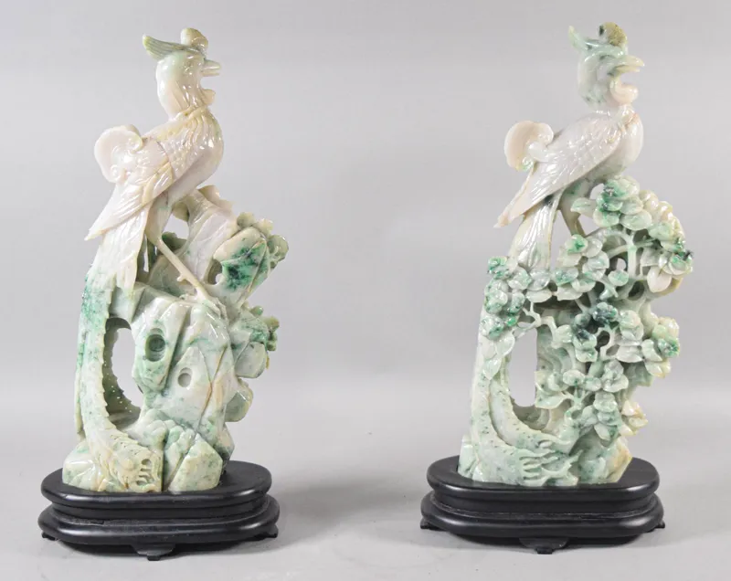 Pair of Carved Dushan Jade Phoenix Sculptures from auction in Lincoln Park, New Jersey — image 27