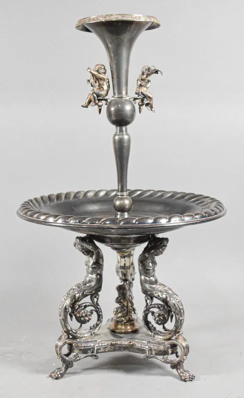 Monumental Victorian Style Silver Plated Figural Centerpiece from auction in Lincoln Park, New Jersey — image 30