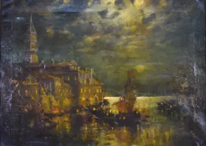 Walter F. Lansil Oil on Canvas Grand Canal Venice