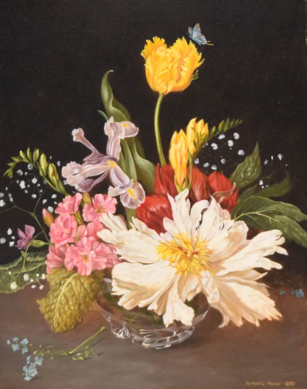 Irmgard Arvin Oil on Panel Still Life with Flowers from auction in Lincoln Park, New Jersey — image 5