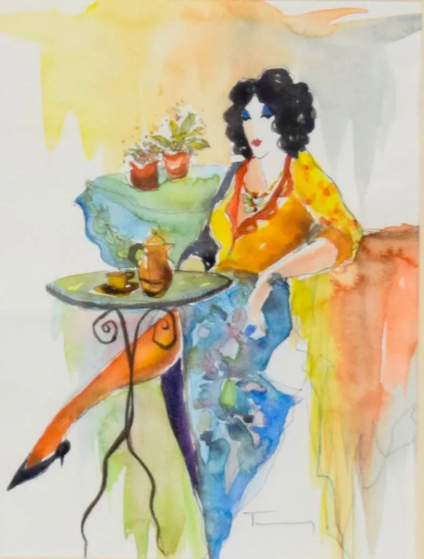 Itzchak Tarkay Watercolor Lady in Blue Skirt from auction in Lincoln Park, New Jersey — image 7