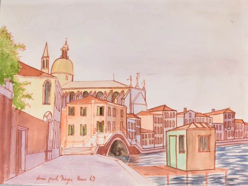 Denis-Paul Noyer, Venice Canal Scene, Original Watercolor and Ink, 1969 from auction in Lincoln Park, New Jersey — image 8
