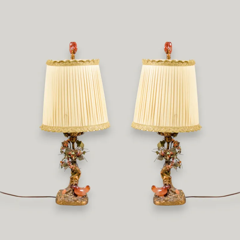Pair of Nicholas Haydon Chinoiserie Gilt Metal and Carved Semi-Precious Stone Table Lamps from auction in Lincoln Park, New Jersey — image 18