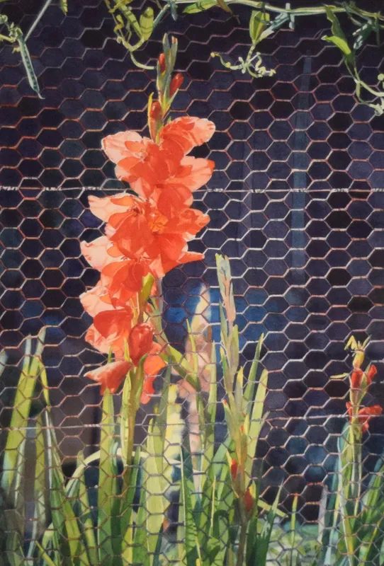 Karen Horn Watercolor Flowers on Fence from auction in Lincoln Park, New Jersey — image 6