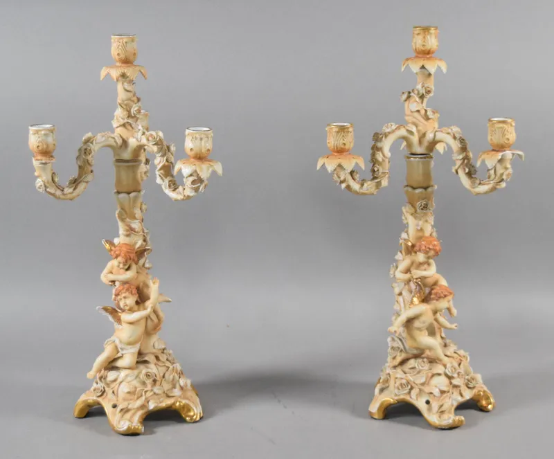 Pair of Sitzendorf Porcelain Three-Light Candelabra from auction in Lincoln Park, New Jersey — image 26