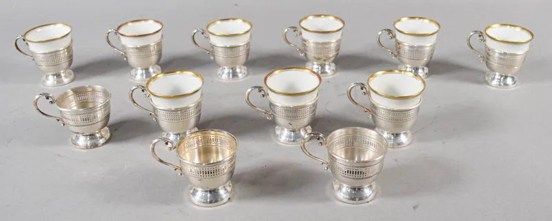 12 Sterling Silver Cup Holders With 9 Hutschenreuther Porcelain Liners from auction in Lincoln Park, New Jersey — image 45
