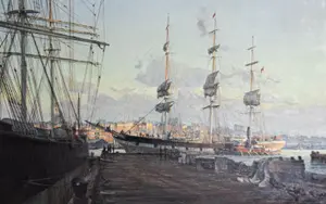 Christopher Blossom Oil on Canvas Ship Allerton East River New York