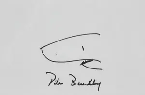 Peter Benchley Signature and Pen Drawing Shark