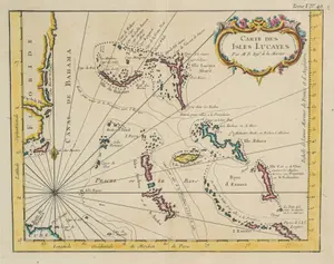 Jacques-Nicolas Bellin Hand-Colored Copperplate Engraving Nautical Map Carte des Isles Lucayes