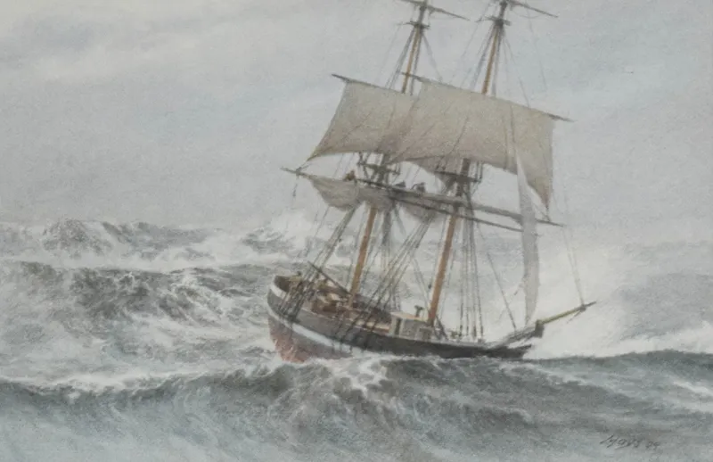 Lewis Victor Mays Watercolor on Paper Stormy Marine Seascape from auction in Lincoln Park, New Jersey — image 10