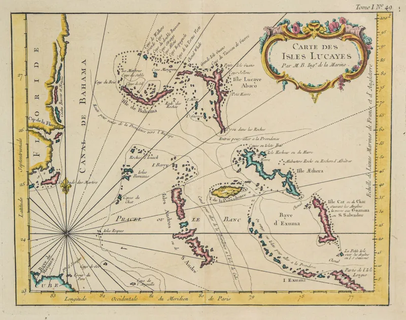 Jacques-Nicolas Bellin Hand-Colored Copperplate Engraving Nautical Map Carte des Isles Lucayes from auction in Lincoln Park, New Jersey — image 18