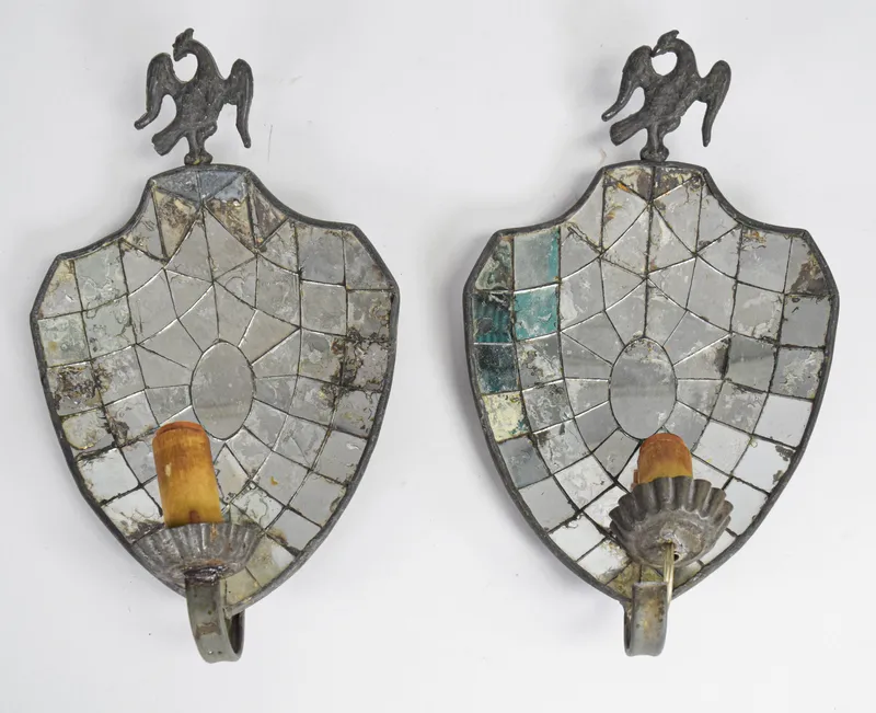 Pair of Federal Style Leaded Mirror and Metal Wall Sconces from auction in Lincoln Park, New Jersey — image 32