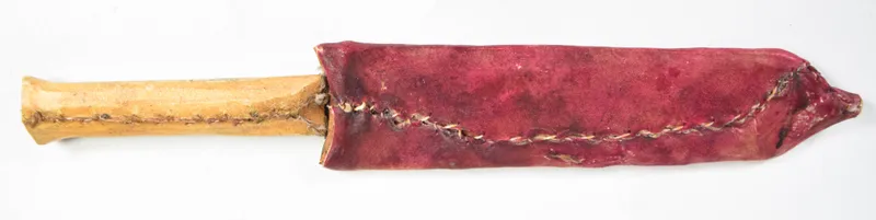 Handmade Fixed Blade Knife with Rawhide Wrap and Red Leather Sheath from auction in Lincoln Park, New Jersey — image 46
