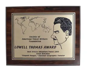 Lowell Thomas Award Plaque Peter Benchley