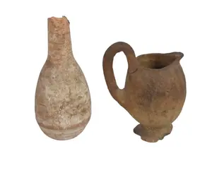 2 Ancient Terracotta Vessels Including Roman Unguentarium and Levantine Juglet