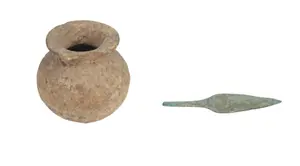 Classical Antiquity Terracotta Vessel and Bronze Arrowhead