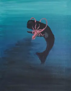 Nathaniel Benchley Oil on Canvas Whale and Squid