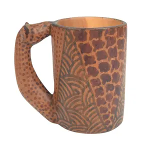 East African Carved Wood Mug with Giraffe Handle