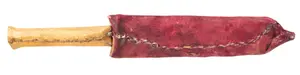 Handmade Fixed Blade Knife with Rawhide Wrap and Red Leather Sheath