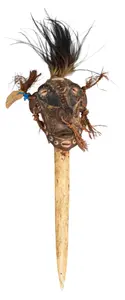 Papua New Guinea Sepik River Cassowary Bone Dagger with Clay Mask Hilt
