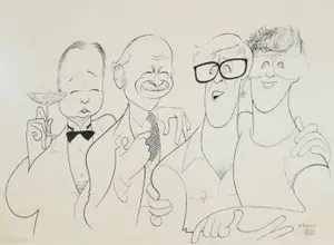 Al Hirschfeld Pen and Ink Drawing The Benchley Family