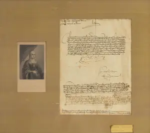 Isabella I of Castile Manuscript Document and Portrait Engraving