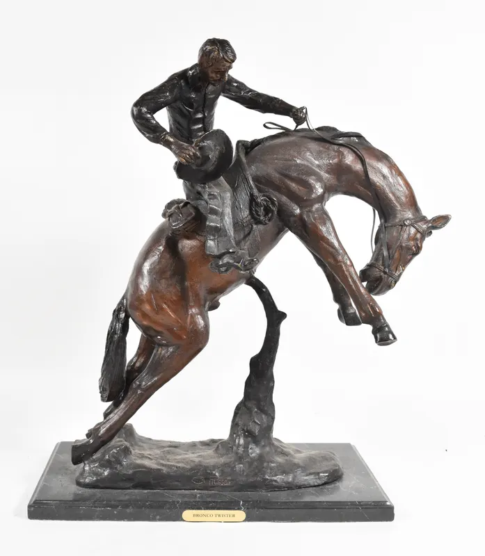 Charles Marion Russell Bronze Sculpture Bronco Twister from auction in Lincoln Park, New Jersey — image 2