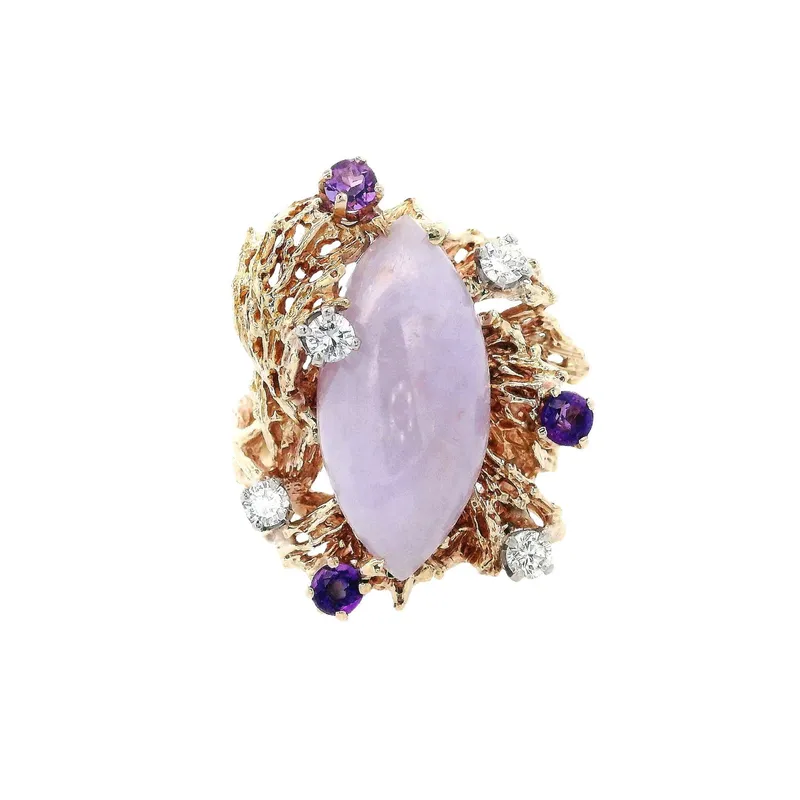 14K Yellow Gold Ring with 8.00 CTW in Lavender Jade, Diamonds & Amethyst from auction in Aventura, Florida — image 12