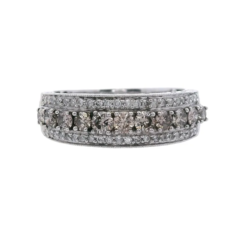 14K White Gold Champagne and White Diamond Half Eternity Ring from auction in Aventura, Florida — image 26